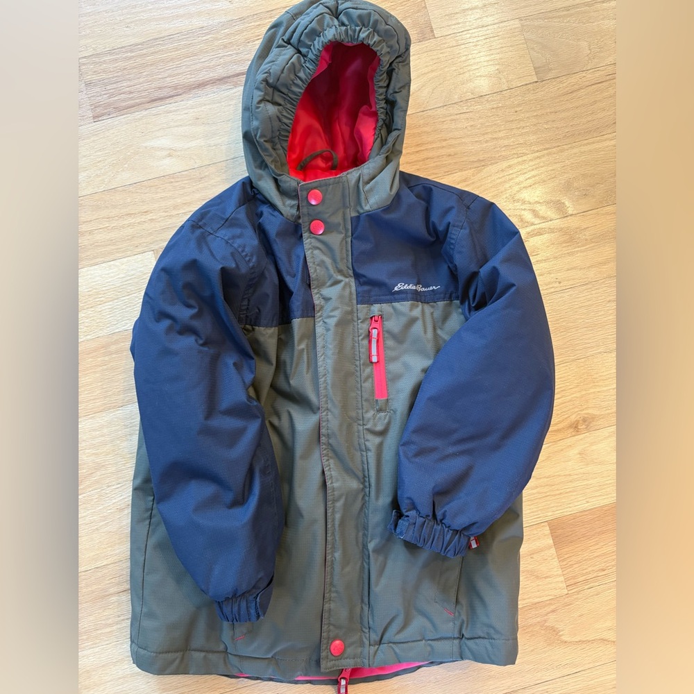 Eddie Bauer Kids' Navy and Olive 3 in 1 hooded Puffer Jacket